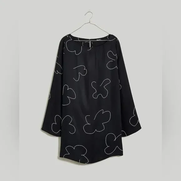 NWT Madewell Shift Long Sleeve Mini Dress in Floral True Black - Picture 6 of 10